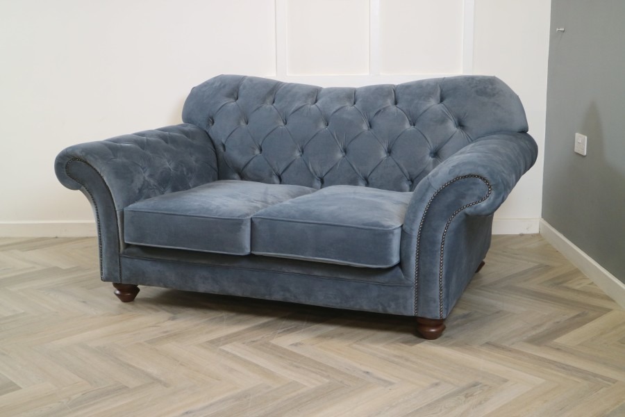 Arundel Vintage Fabric Sofa - 2 Seater - Plush Steel (EasyClean Velvet)