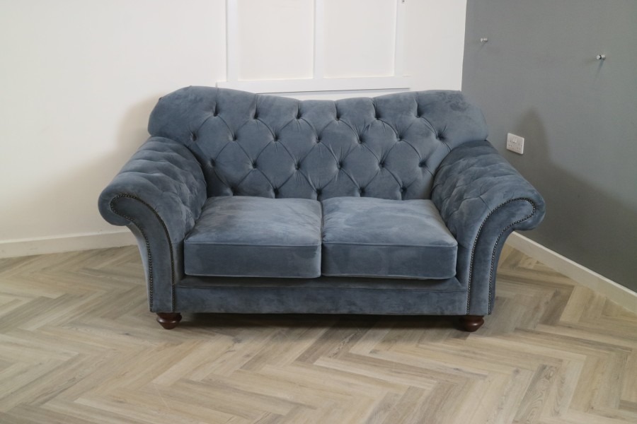 Arundel Vintage Fabric Sofa - 2 Seater - Plush Steel (EasyClean Velvet)