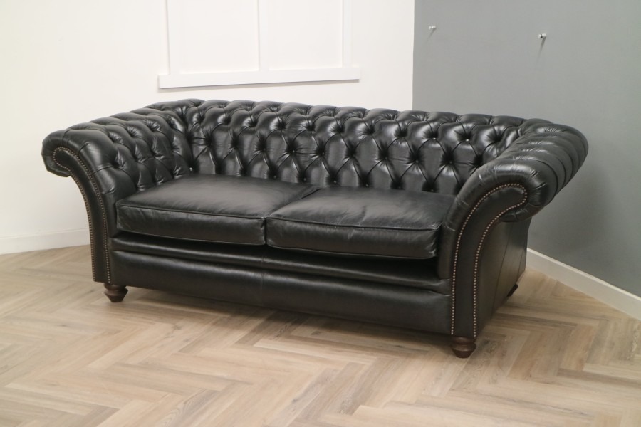 Calvert Luxury Leather Sofa - 2.5 Seater - Old English Black