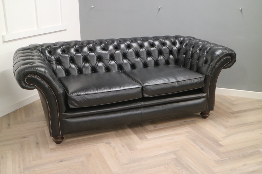 Calvert Luxury Leather Sofa - 2.5 Seater - Old English Black