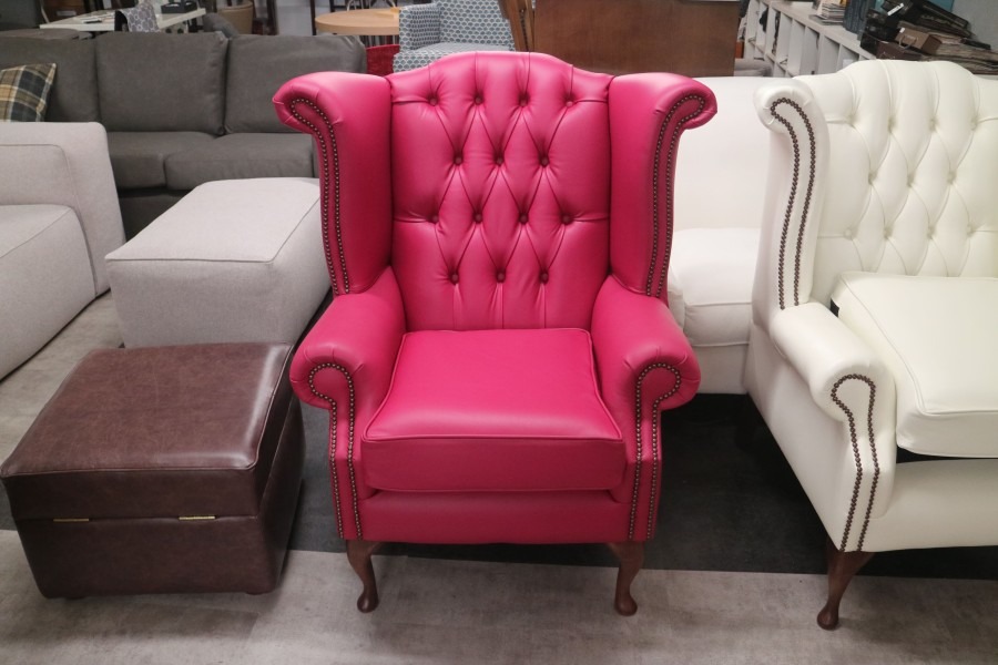 Scroll Wing Chair Chesterfield Leather Armchair - Shelly Anemone
