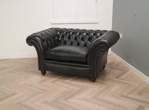 Calvert Luxury Leather Sofa - 1.5 Seater - Old English Black