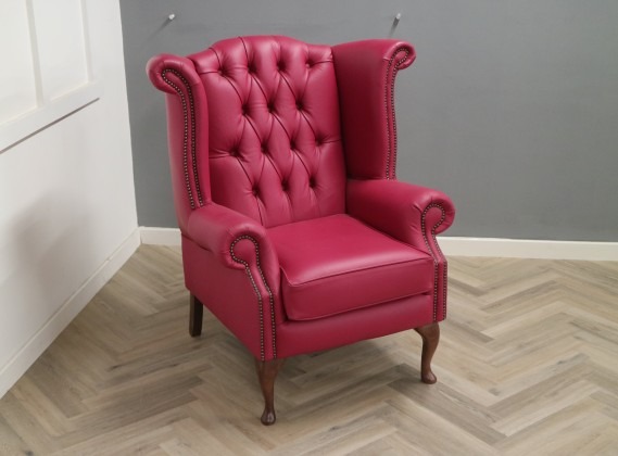 Scroll Wing Chair Chesterfield Leather Armchair - Shelly Anemone